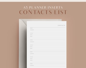 A5 Contacts List, Printable Planner Inserts, Address Tracker, Address Book, A5 Planner Refill, GM Agenda Refill