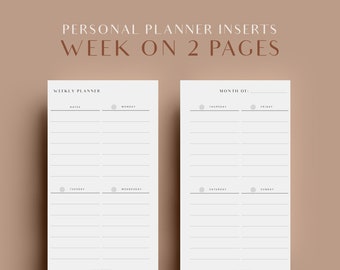 Weekly Planner, Personal Planner Inserts, Printable Planner Inserts, Week On Two Pages, Personal Planner Refills, Agenda Refills