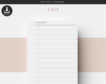 Pocket List Planner Inserts, Minimal Checklist (Printable PDF)