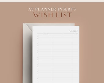 A5 Wish List, Printable Planner Inserts, Wish List Tracker, Checklist Planner Inserts, A5 Planner Refills, Agenda Refills