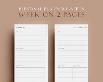 Horizontal Weekly Planner, Personal Planner Inserts, Printable Inserts, Week On Two Pages, Personal Planner Inserts, Agenda Refill