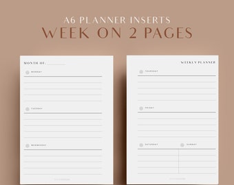 Horizontal Weekly Planner, A6 Planner Inserts, Printable Inserts, Week On Two Pages, A6 Planner Inserts, Agenda Refill