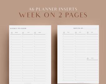 Weekly Planner, A6 Planner Inserts, Printable Planner Inserts, Weekly Schedule Inserts, Hourly Weekly Planner, Undated Planner Refills