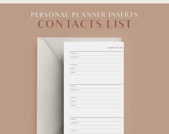 Contacts List, Personal Planner Inserts, Printable Planner, Address Tracker, Planner Pages, Agenda Refills, Personal Planner Refills