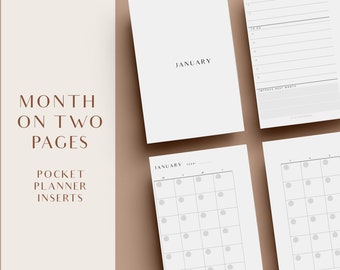 Monthly Planner, Pocket Printable Planner Inserts, Month On Two Pages, Undated Monthly Calendar, Agenda Refill