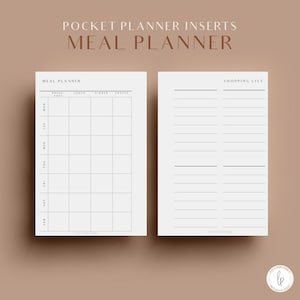 Meal Planner, Pocket Printable Planner Inserts, Weekly Meal Planner, Meal Prep Planning, Grocery List, Shopping List, Agenda Refill