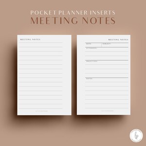 Meeting Notes, Pocket Printable Planner Inserts, Lined Notes Inserts, Office Planner Inserts, Pocket Planner Refills, Agenda Refills