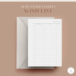 Wunschliste, A6 druckbare Planer Einlagen, Checklisten Einlagen, Planer Tracker, Planer Seiten, Agenda Refill, A6 Planer Refill