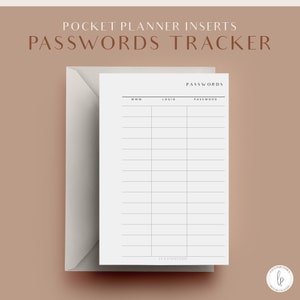 Password Tracker, Pocket Printable Planner Inserts, Planner Tracker, Printable Planner Pages, Agenda Refill, Password Planner Inserts