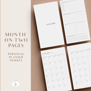 Planificador mensual, Inserciones de planificador personal, Inserciones de planificador imprimibles, Mes en dos páginas, Planificador sin fecha, Recarga de agenda