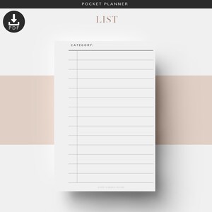 Pocket List Planner Inserts, Printable Planner Inserts, Checklist Planner Inserts, List Tracker, Minimal Planner Inserts
