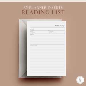 Reading List, A5 Printable Planner Inserts, Reading Tracker, Reading Planner Inserts, Book Reading Tracker, Agenda Refill
