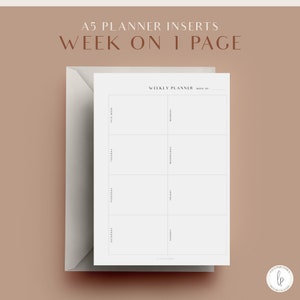 A5 Week On One Page, Weekly Planner Inserts, Printable Planner Inserts, Minimal Planner, Agenda Refill, Undated Planner Inserts