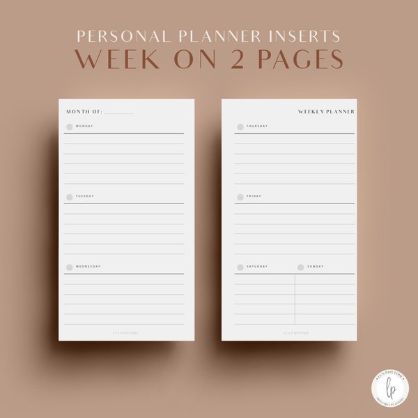 Horizontal Weekly Planner, Personal Planner Inserts, Printable Inserts, Week On Two Pages, Personal Planner Inserts, Agenda Refill