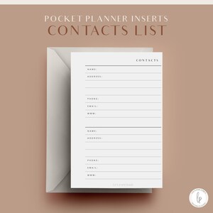 Contacts List, Pocket Printable Planner Inserts, Address Tracker ...