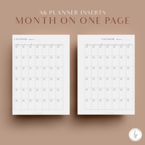 Monthly Planner Inserts, A6 Printable Planner Inserts, Month On One Page, Undated Planner Inserts, MO1P, Printable Planner Refill