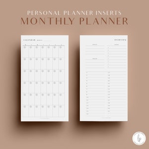 Monthly Planner, Printable Planner Inserts, Personal Planner Inserts, Monthly Overview, Agenda Refill, Undated Planner Pages