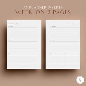 A5 Horizontal Weekly Planner, Week On Two Pages, Printable Planner Inserts, A5 Planner Inserts, A5 Printable Planner, WO2P, Agenda Inserts
