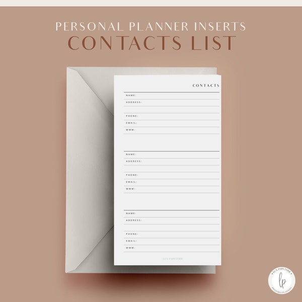 Contacts List, Personal Planner Inserts, Printable Planner, Address Tracker, Planner Pages, Agenda Refills, Personal Planner Refills