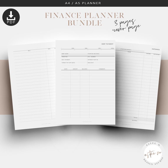 Finance Planner Bundle, A4 A5 Printable Planner, A5 Printable Planner Inserts, Budget Printable Planner, Debt Tracker, Bills Tracker