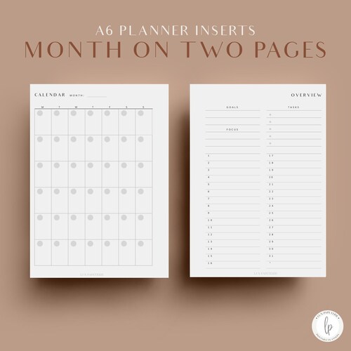 Monthly Planner A6 Printable Planner Inserts A6 Month on Two Etsy