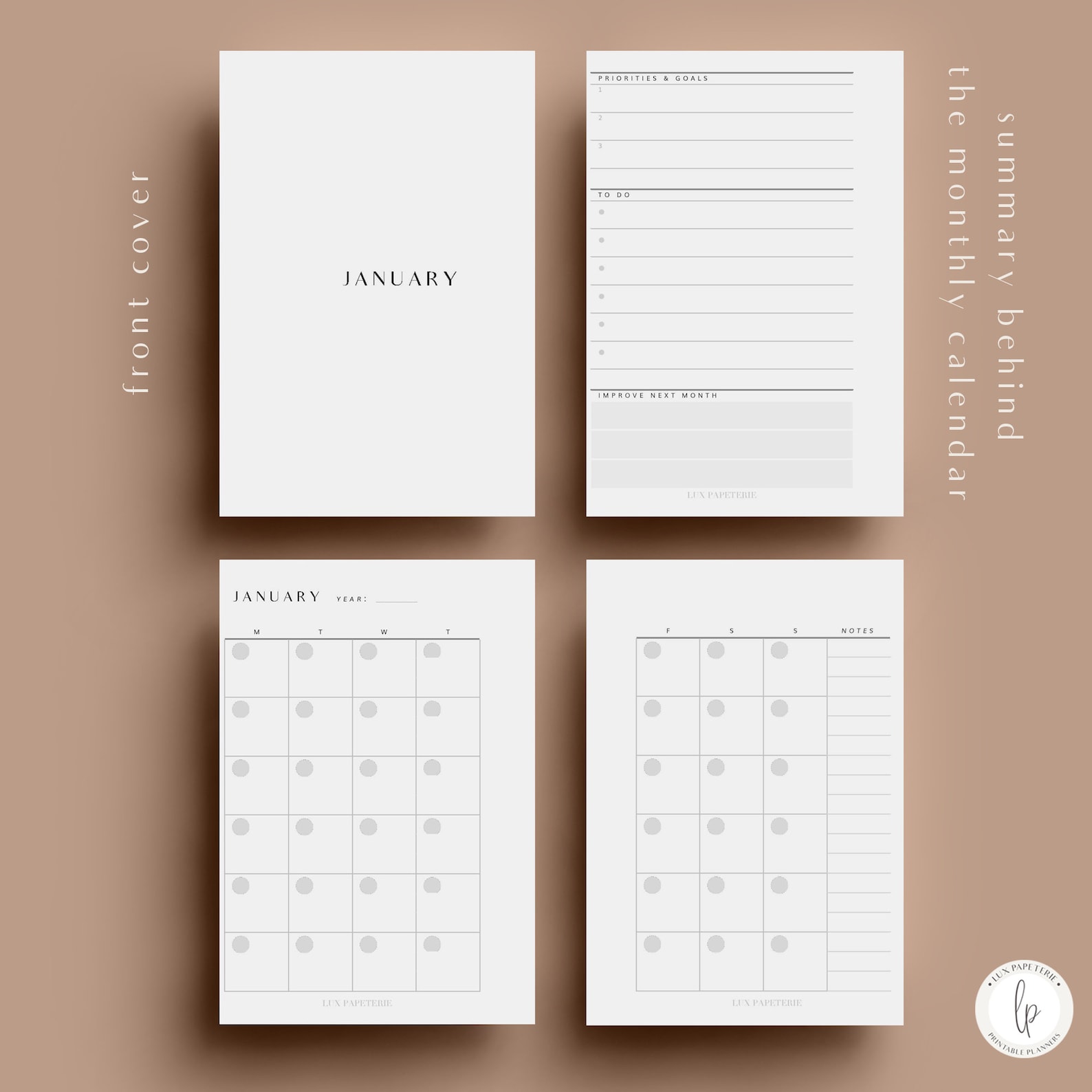 Monthly Planner, Pocket Printable Planner Inserts, Month on Two Pages ...