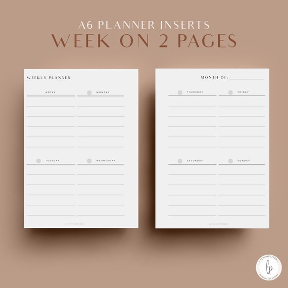 Weekly Planner A6 Planner Inserts Printable Planner Inserts - Etsy