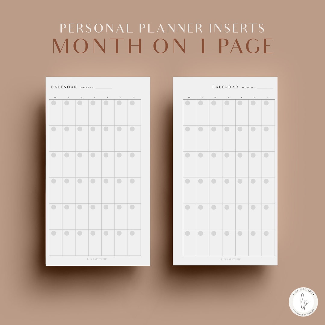 Monthly Planner Inserts, Printable Personal Planner Inserts, Month on ...