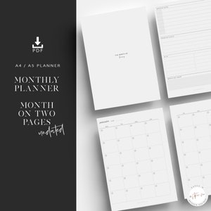 A5 Monthly Planner, Printable Planner Inserts, Month On Two Pages, Printable Planner Refills, Undated Planner, Monthly Calendar