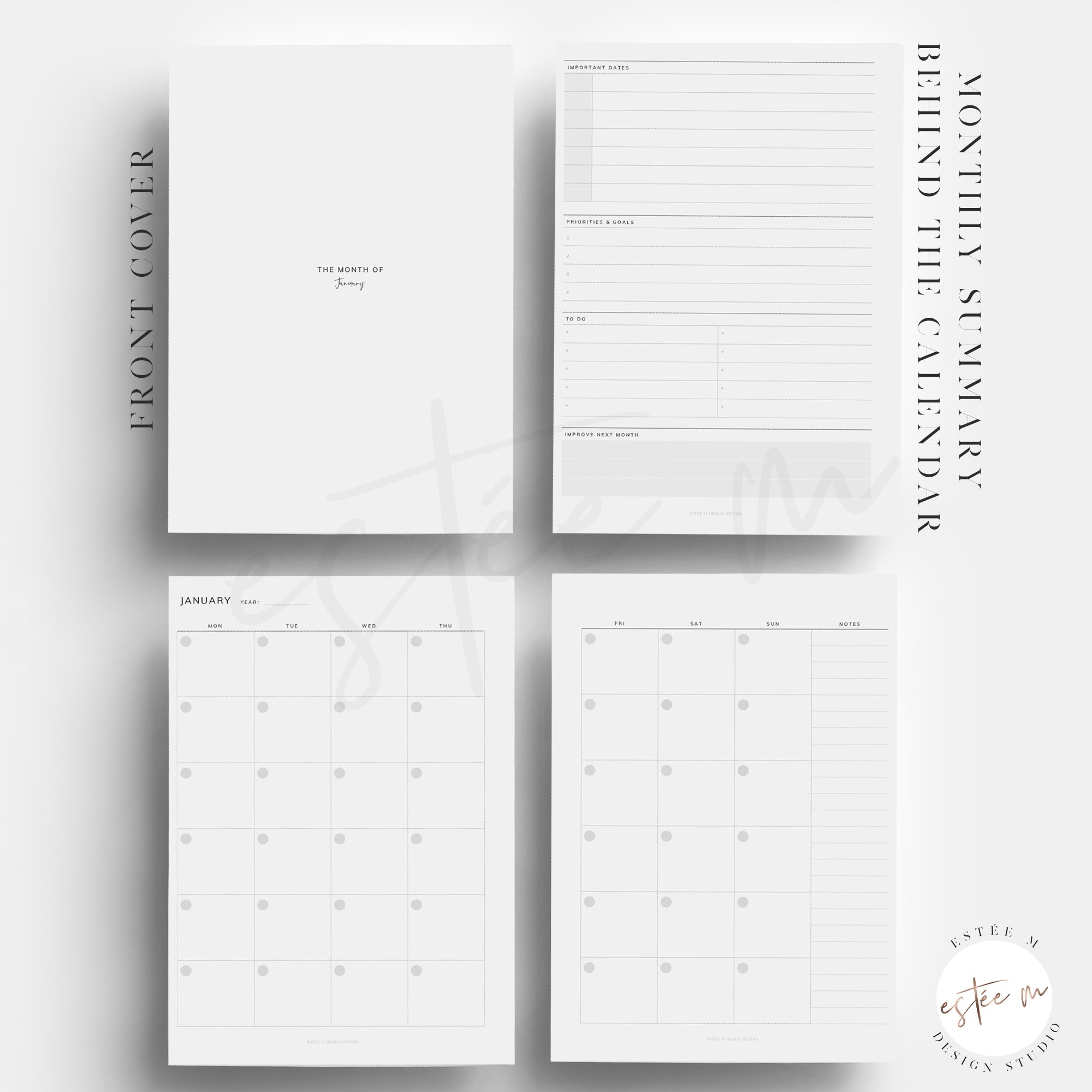 A5 Monthly Planner Printable Planner Inserts Month on Two - Etsy