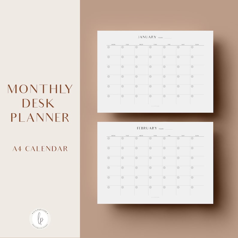 A4 monthly desk planner printable calendar undated monthly etsy