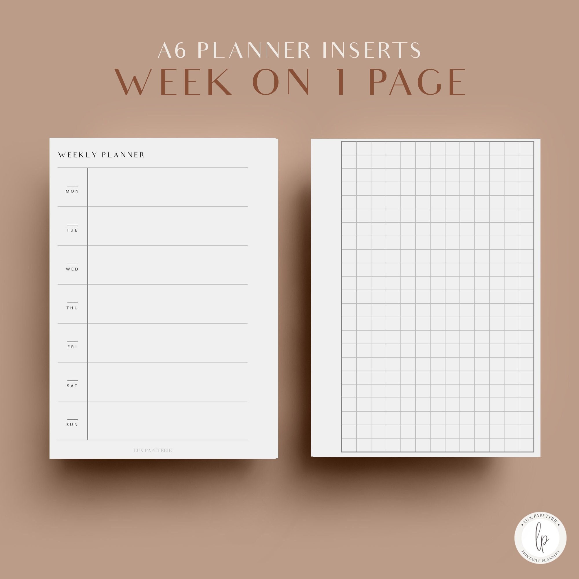 Weekly Planner, A6 Planner Inserts, Printable Planner Inserts, Week on