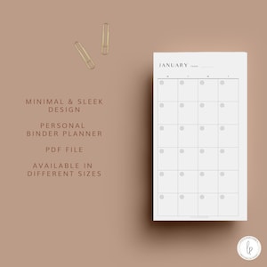 May include: A printable January calendar planner with a minimalist design. The calendar has a simple layout with a white background and black text. The calendar is perfect for personal use and can be used to track appointments, deadlines, and other important events.