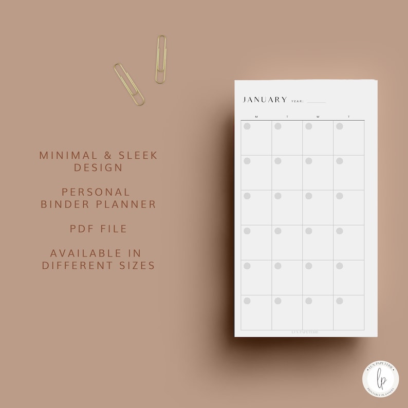 May include: A printable January calendar planner with a minimalist design. The calendar has a simple layout with a white background and black text. The calendar is perfect for personal use and can be used to track appointments, deadlines, and other important events.