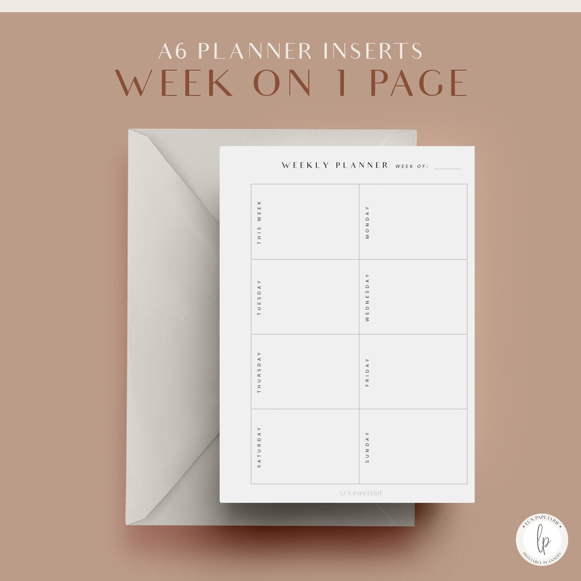 Weekly Planner, A6 Planner Inserts, Printable WO1P, Week on One Page, Agenda Refill, Undated