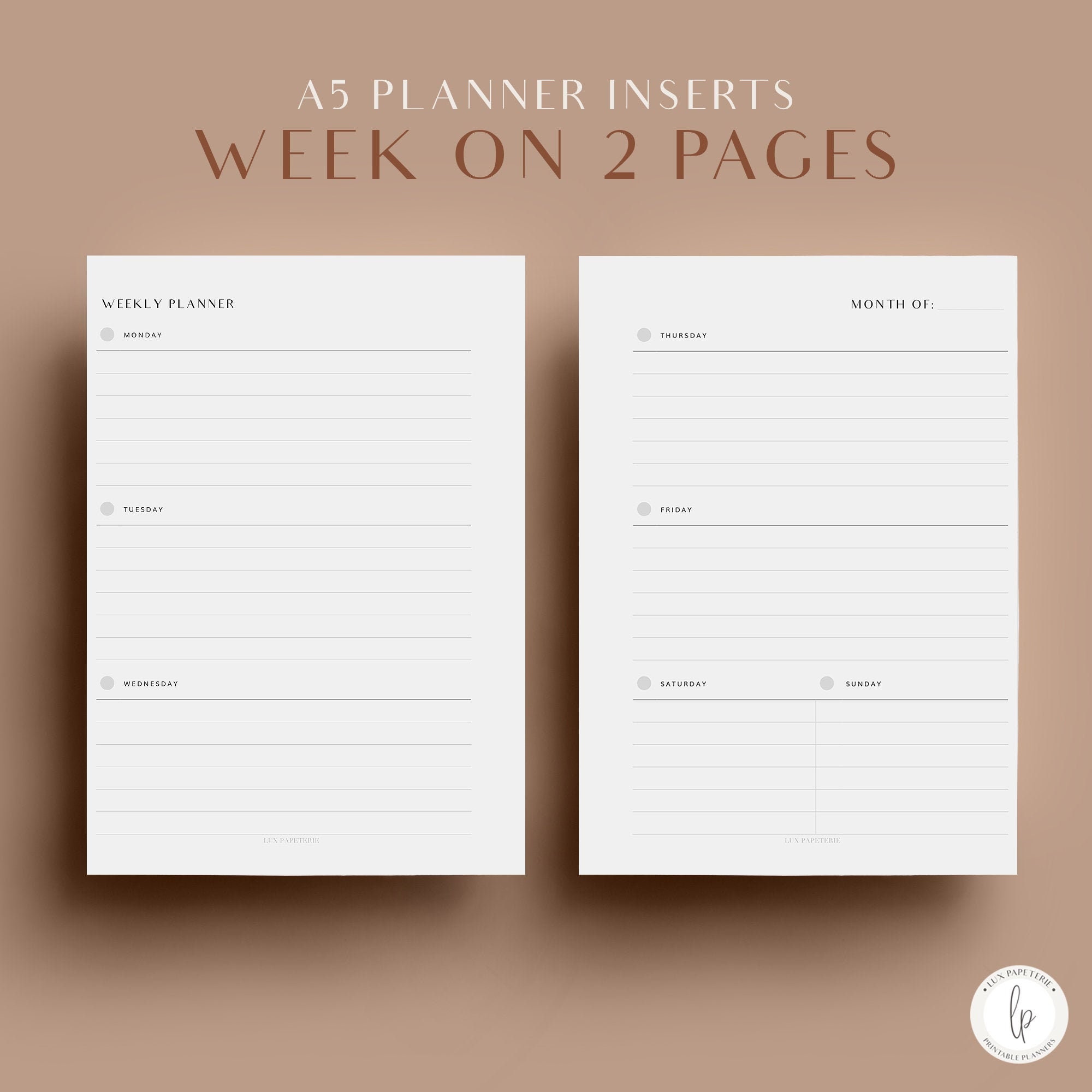 Week On Two Pages  Productivity Edition: Pocket Printable Calendar