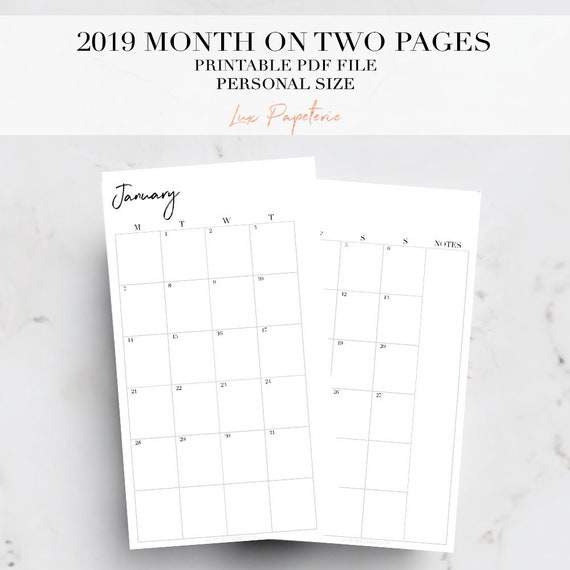 2019 personal monthly planner