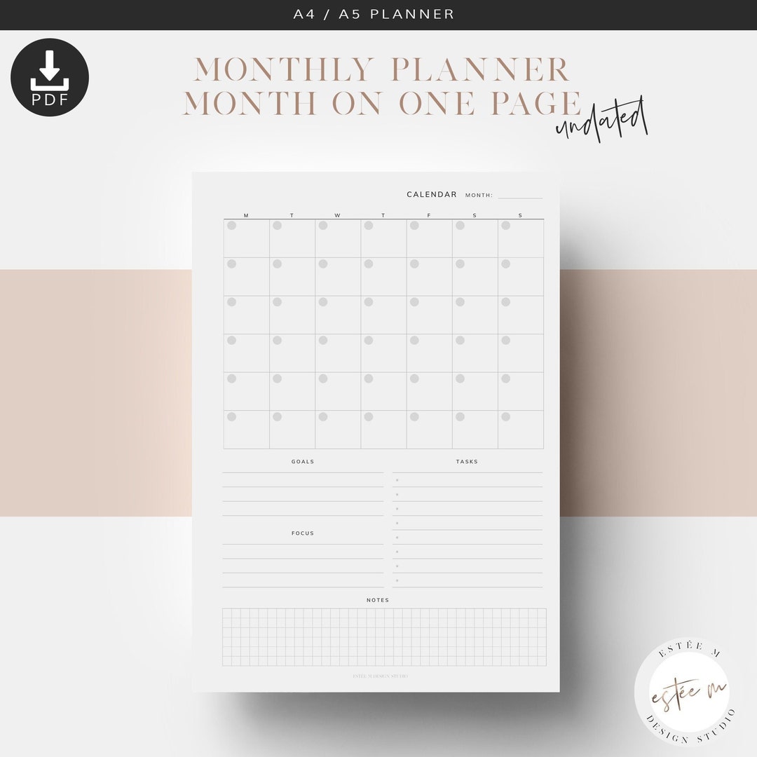 A5 Monthly Planner, Printable Planner Inserts, Month on One Page, MO1P ...