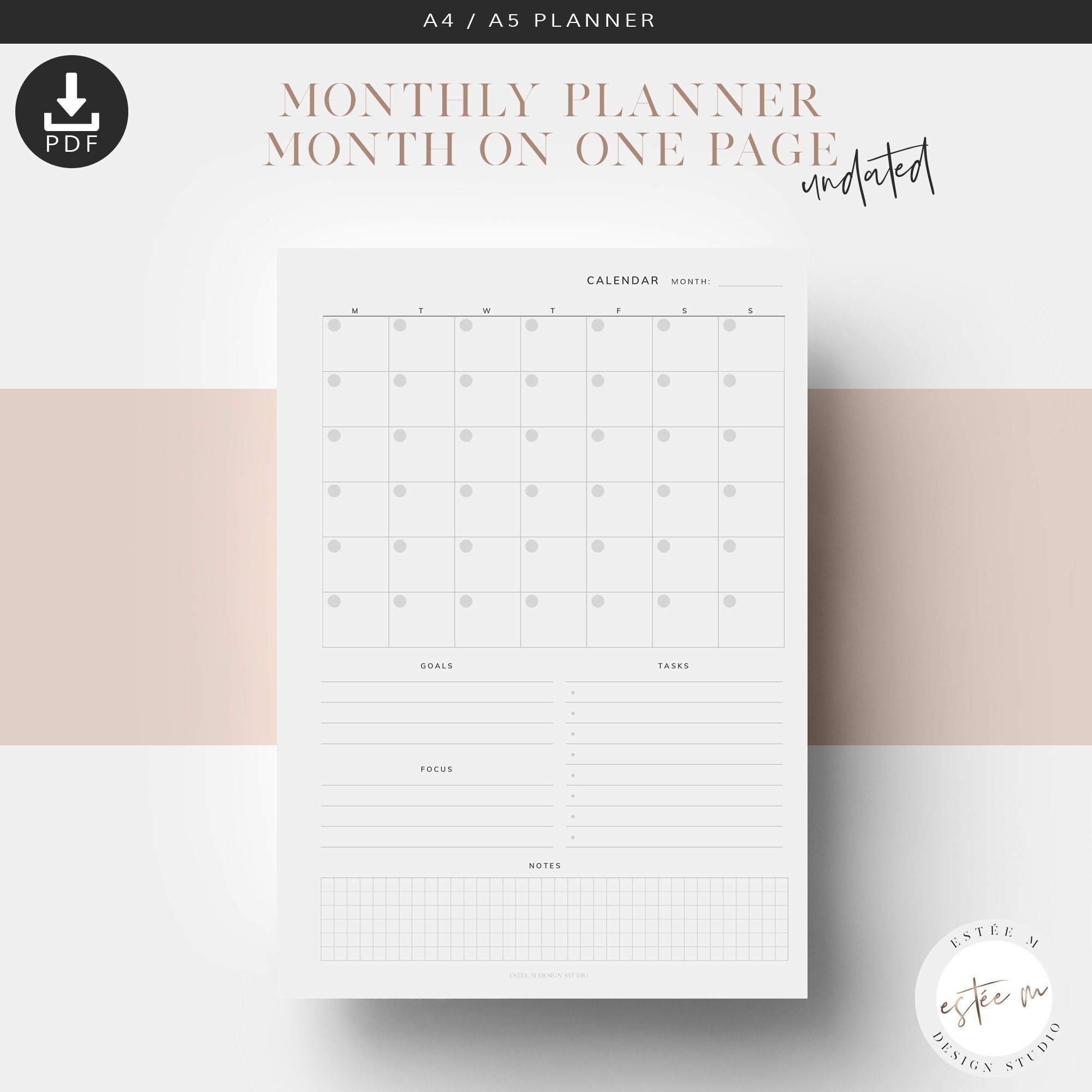 2024 MO1P Month On One Page Dated Planner Insert Refill