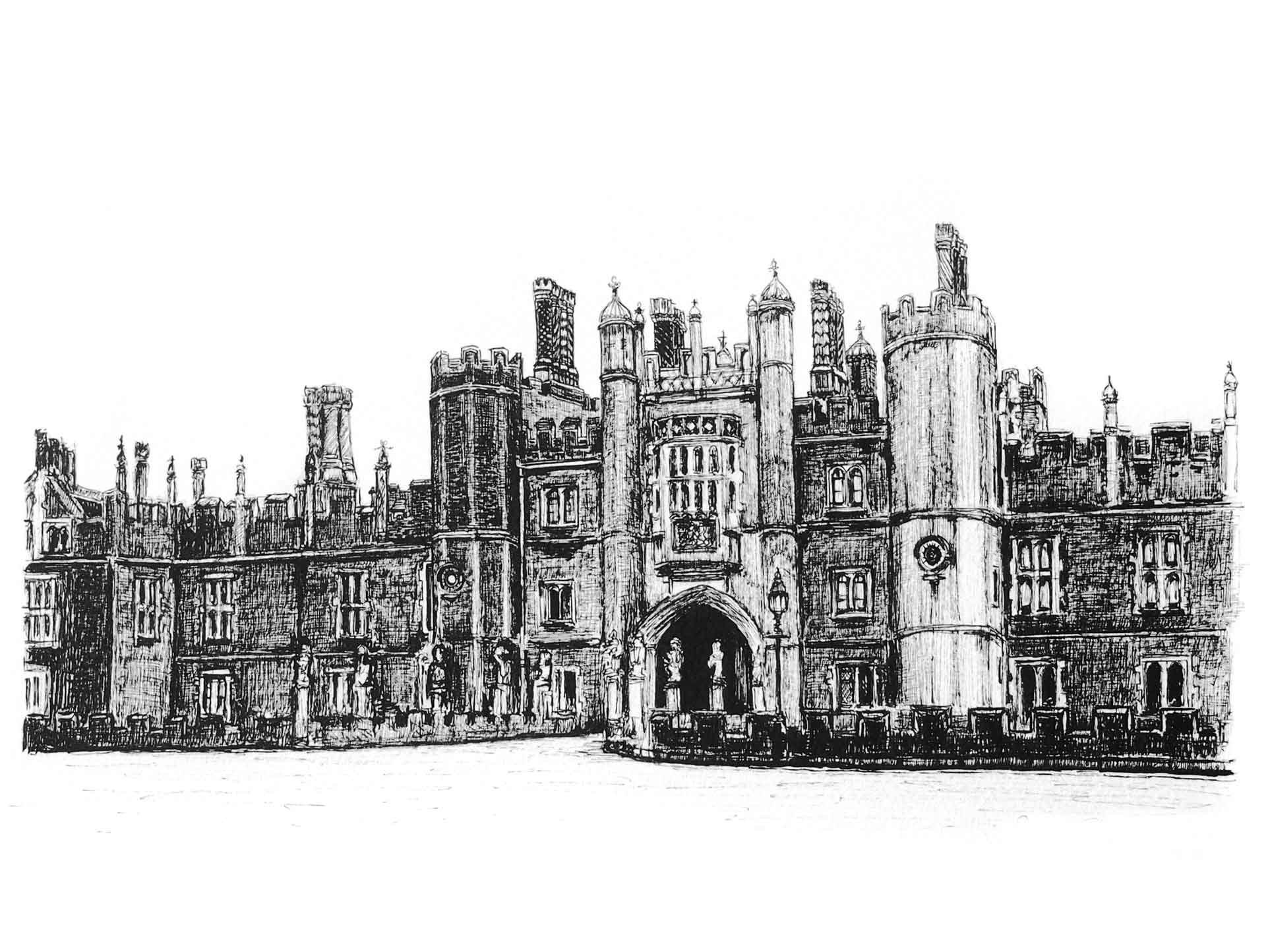Hampton Court Palace illustrated print. This drawing perfectly Etsy