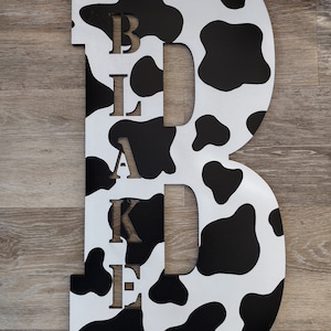 Personalized Farm house Cow Print Letter, Cow Wall Art, Cow Letter with Name cut out