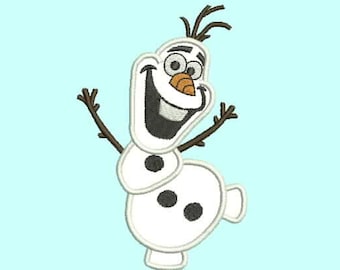 May include: A white snowman with black eyes and a carrot nose, wearing a brown twig hat and holding two brown twig arms. The snowman is smiling with a wide mouth.