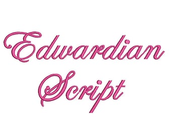 May include: Edwardian Script font in pink cursive lettering.