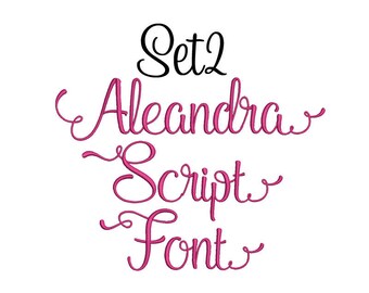 5 Size Aleandra Script  Embroidery Font Set 2 Designs, BX fonts Machine Embroidery Designs - 9 File Fomats Pes font