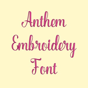 Puede incluir: Fuente de bordado Anthem en escritura cursiva rosa.