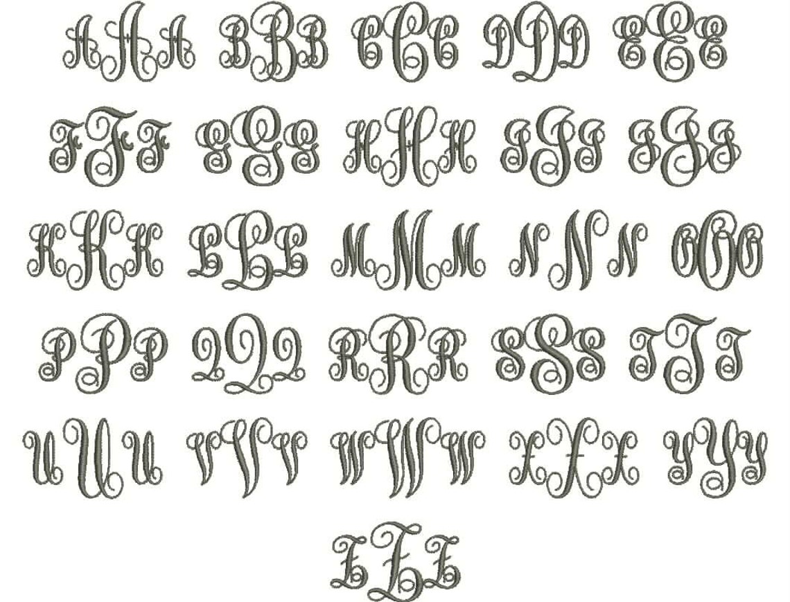 3 Size Interlocking Monogram 3 Letters Embroidery Font BX Fonts ...