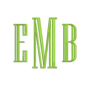 May include: A monogram with the letters E, M, and B in a green font with a double outline.