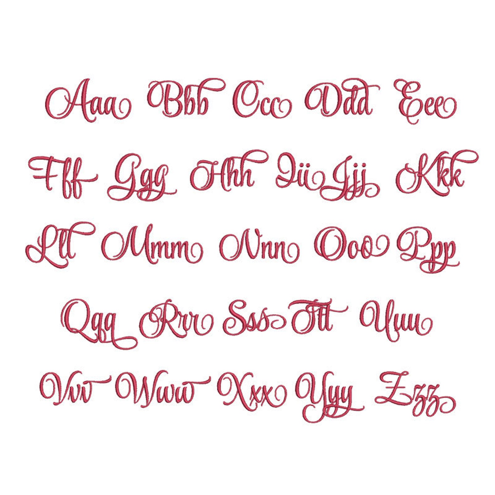 5 Size Style Script Font Embroidery Designs Set 2, BX Fonts Machine ...