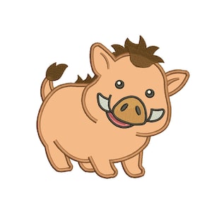 May include: A cartoon illustration of a brown and tan wild boar with a brown snout and tusks. The boar is smiling and has a brown mane.