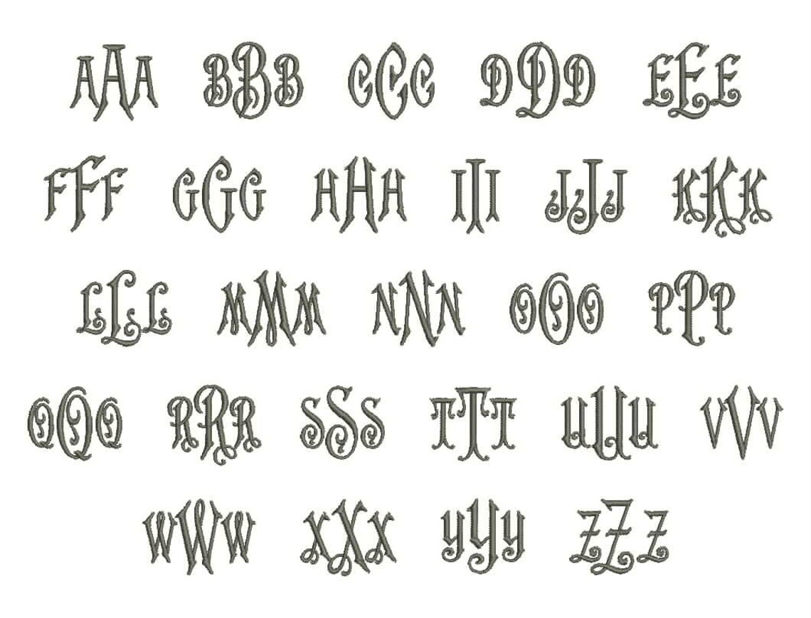 5 Size Carson Monogram 3 Letters Embroidery Font BX Fonts Embroidery ...